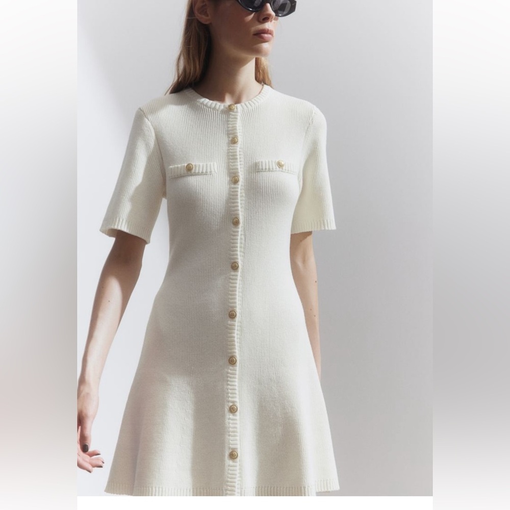 Rib-Knit Button-Front Dress